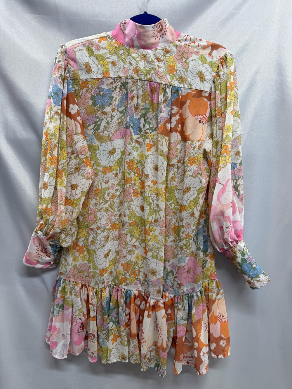 Pink Ripple Boho Tunic Dress Colorful Floral Pastel Patchwork Buttondown Medium - Picture 5 of 9